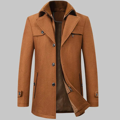 Ezven Jacket – Wool Blend Coat with Double Collar