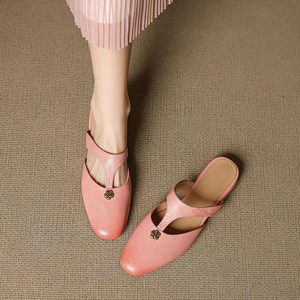 Roslyn Genuine Leather T-Strap Mules