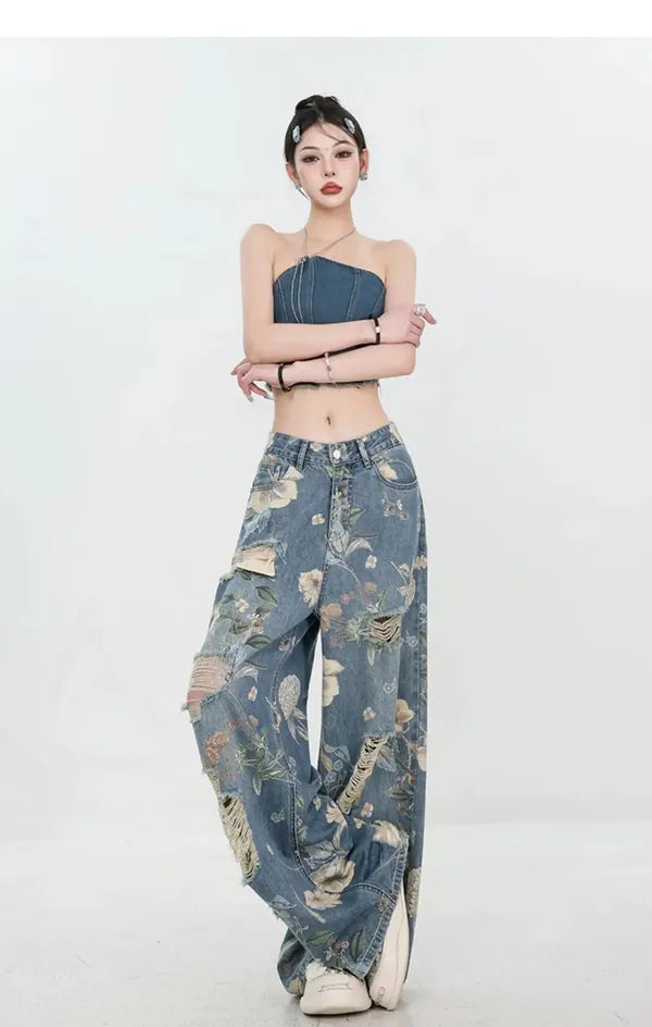 Fiona Wide-Leg Floral Print Jeans