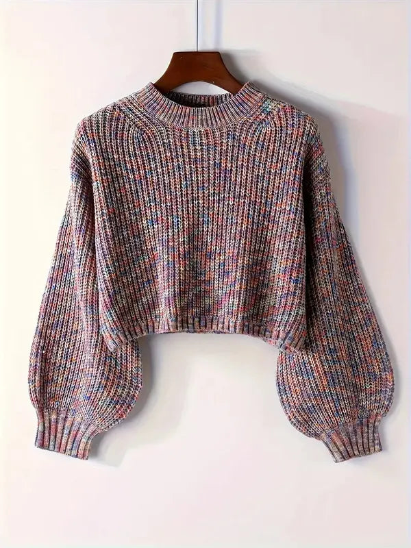 Viona Crop Sweater – Soft Blouson Mock Neck Knit