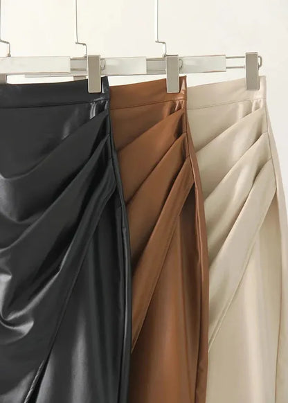 Maeve Premium Leather Midi Skirt with Front Slit