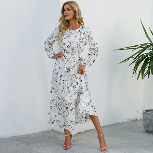 Myrel Floral Tiered Chiffon Maxi Dress – High Waist