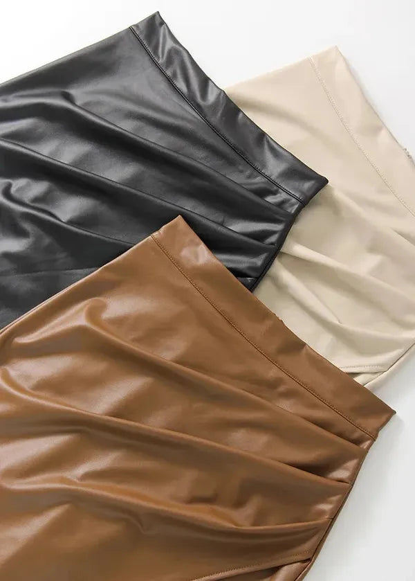 Maeve Premium Leather Midi Skirt with Front Slit