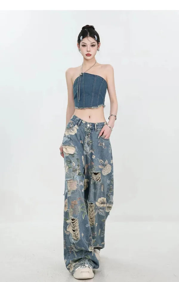 Fiona Wide-Leg Floral Print Jeans
