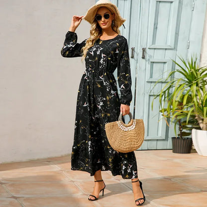 Myrel Floral Tiered Chiffon Maxi Dress – High Waist