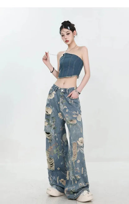 Fiona Wide-Leg Floral Print Jeans