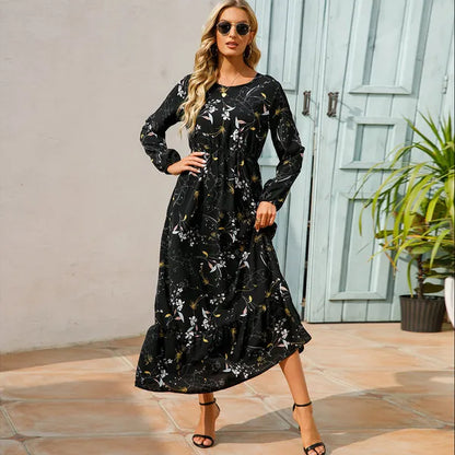 Myrel Floral Tiered Chiffon Maxi Dress – High Waist