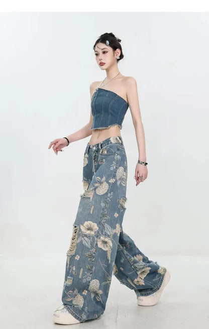 Fiona Wide-Leg Floral Print Jeans
