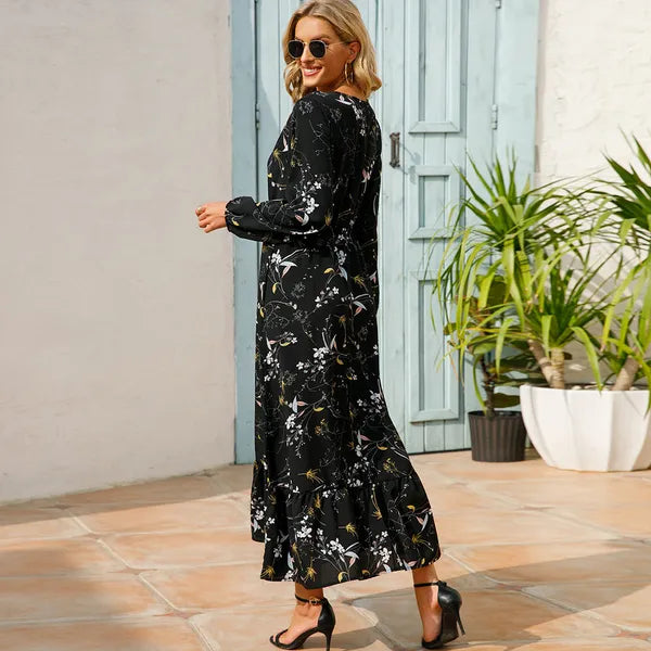 Myrel Floral Tiered Chiffon Maxi Dress – High Waist