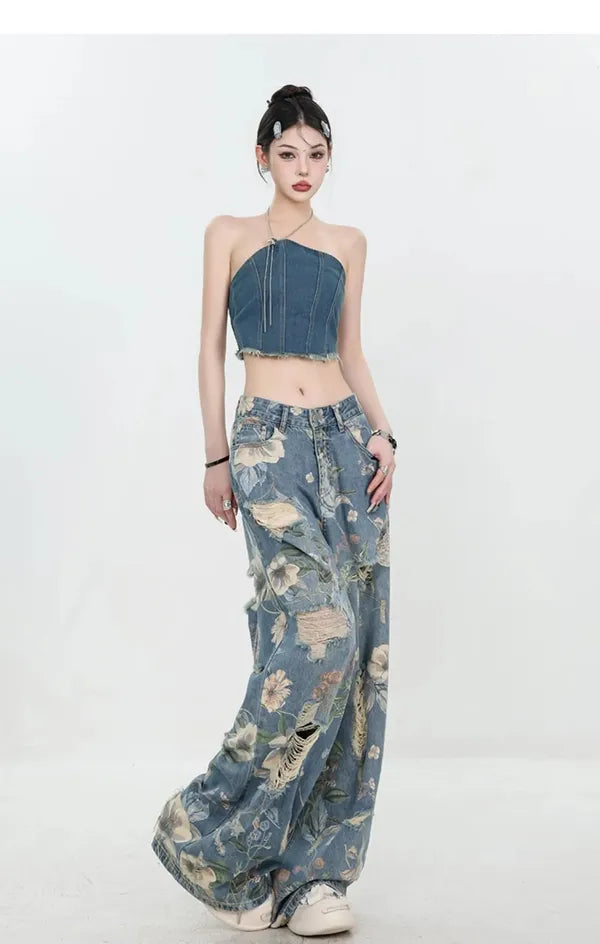Fiona Wide-Leg Floral Print Jeans
