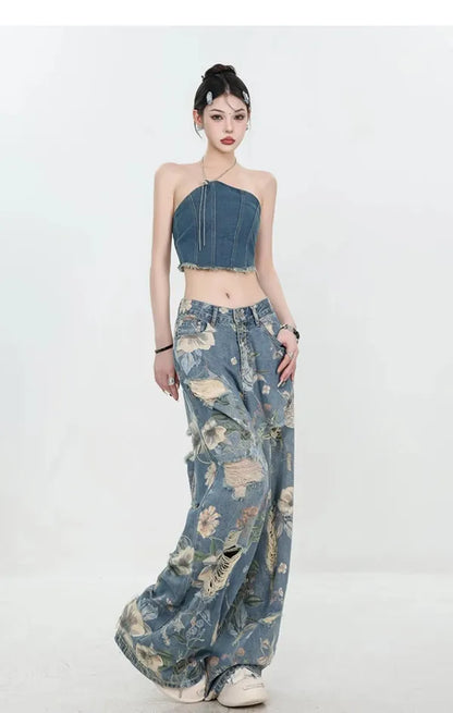 Fiona Wide-Leg Floral Print Jeans