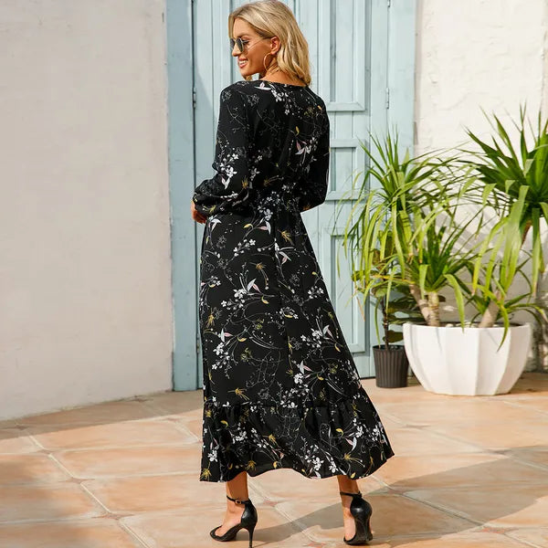 Myrel Floral Tiered Chiffon Maxi Dress – High Waist