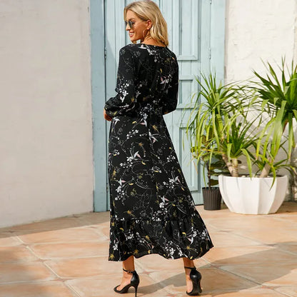 Myrel Floral Tiered Chiffon Maxi Dress – High Waist