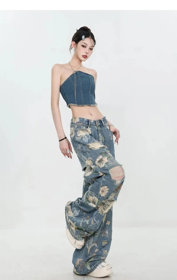 Fiona Wide-Leg Floral Print Jeans