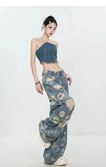 Fiona Wide-Leg Floral Print Jeans