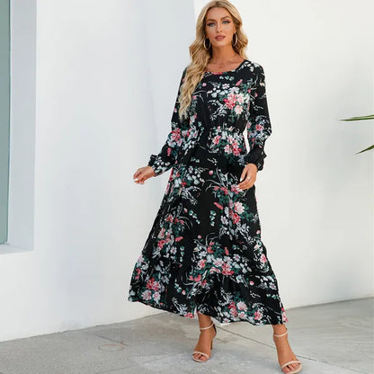 Myrel Floral Tiered Chiffon Maxi Dress – High Waist