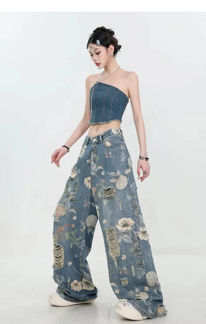 Fiona Wide-Leg Floral Print Jeans