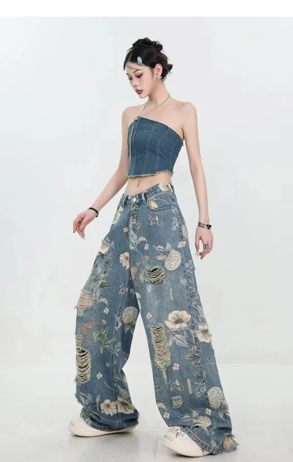 Fiona Wide-Leg Floral Print Jeans