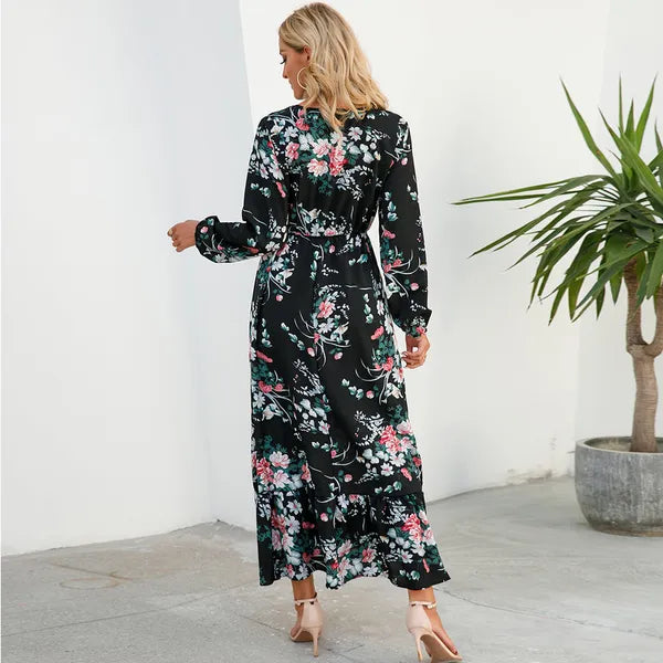 Myrel Floral Tiered Chiffon Maxi Dress – High Waist