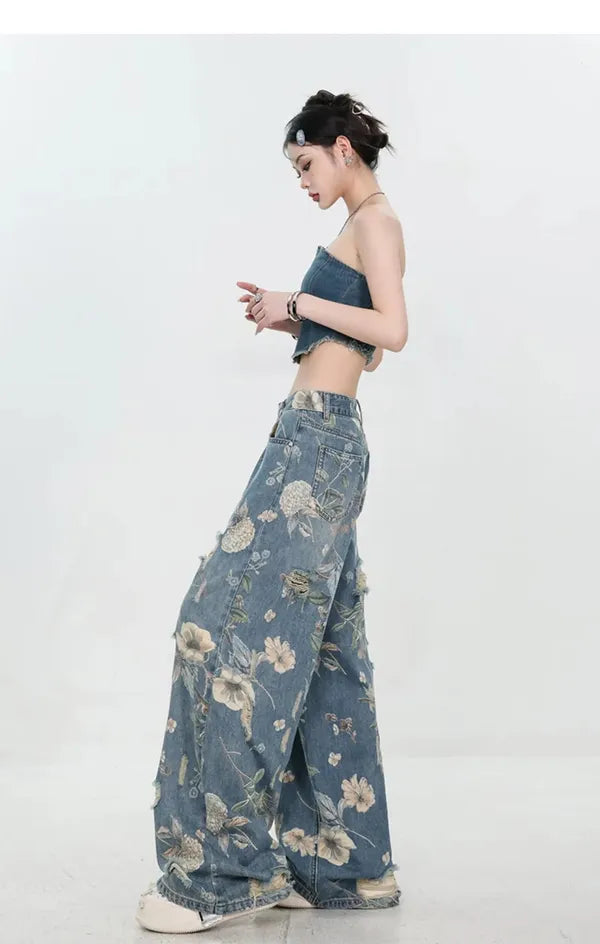Fiona Wide-Leg Floral Print Jeans