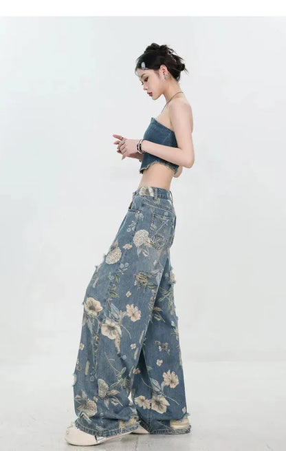 Fiona Wide-Leg Floral Print Jeans