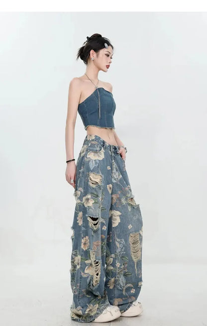 Fiona Wide-Leg Floral Print Jeans