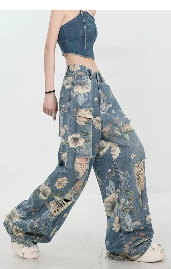Fiona Wide-Leg Floral Print Jeans