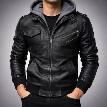Zoren Leather Jacket – Premium Moto Jacket with Hood
