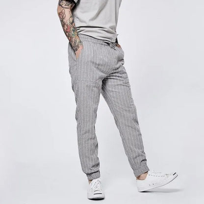 Berle Casual Pants – Cotton-Linen Slim Fit Pinstripe