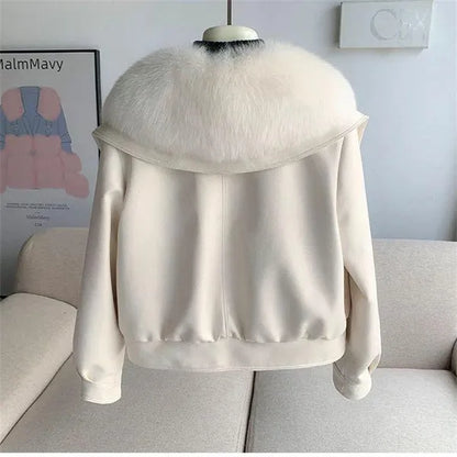 Andra Jacket – Faux Fur Collar Double-Faced Coat