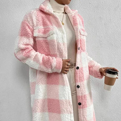 Marla Checkered Jacket – Oversized Faux Fur Plaid Knit