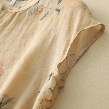 Florith Blouse – Floral Mandarin Neckline & Vintage Buttons