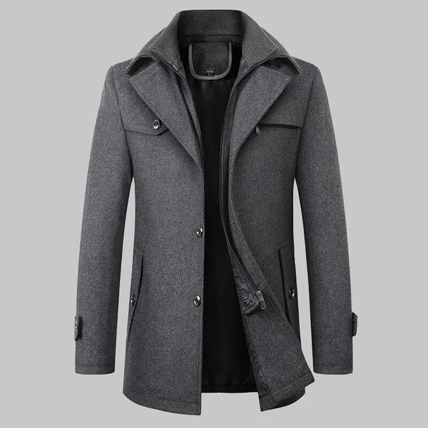 Ezven Jacket – Wool Blend Coat with Double Collar