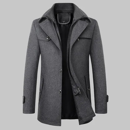 Ezven Jacket – Wool Blend Coat with Double Collar
