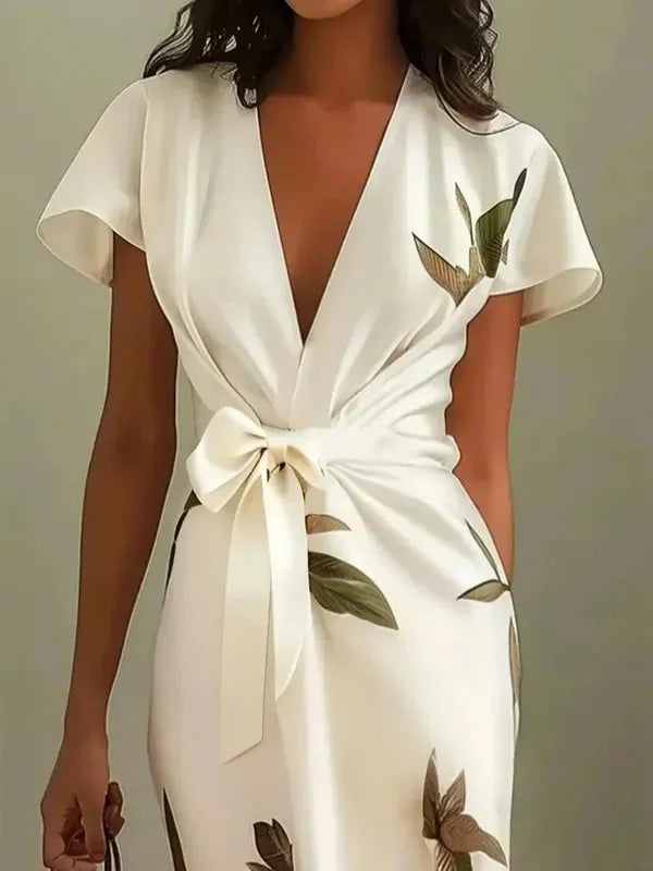 Callista Wrap Dress With Tie Belt – Leaf Print