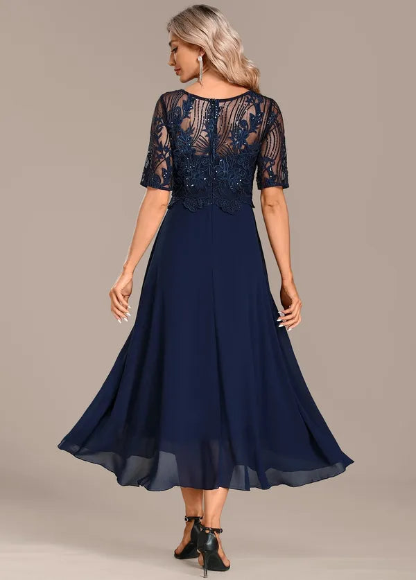 Adeline Navy Lace Short Sleeve Dress – Formal & Wedding