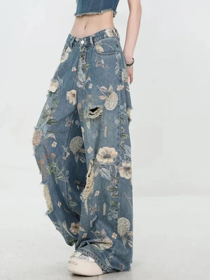 Fiona Wide-Leg Floral Print Jeans