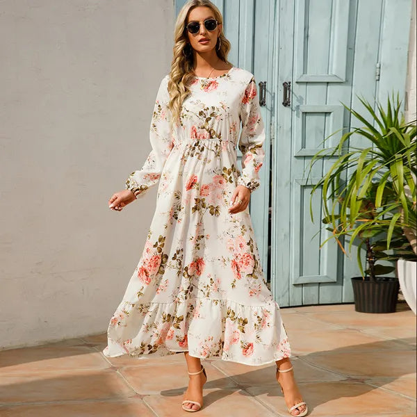 Myrel Floral Tiered Chiffon Maxi Dress – High Waist