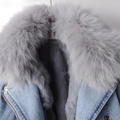 Ava Denim Jacket – Faux Fur Lined, Removable Collar
