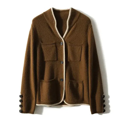 Anne Cardigan – Wool Blend Wrap with Contrast Details