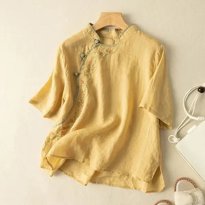 Brisa Linen Shirt – Cropped Cotton-Linen Top