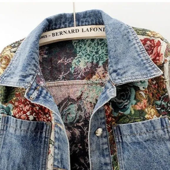Fiora Floral Denim Jacket – Relaxed Fit, Cotton Blend