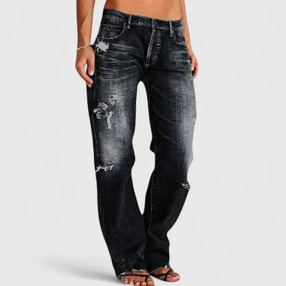 Harper Low-Rise Distressed Straight Leg Jeans