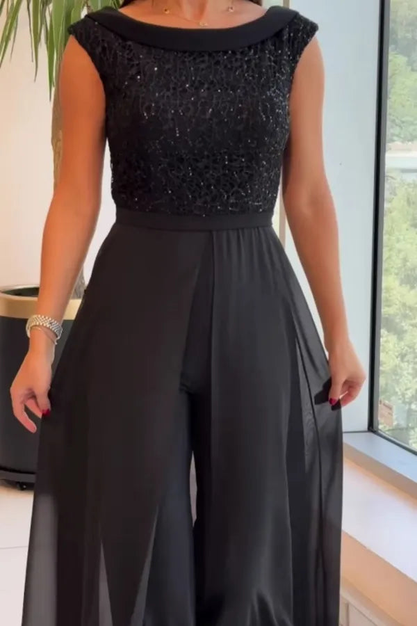 Harlow Crew-Neck Textured Panel Jumpsuit