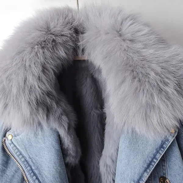 Ava Denim Jacket – Faux Fur Lined, Removable Collar