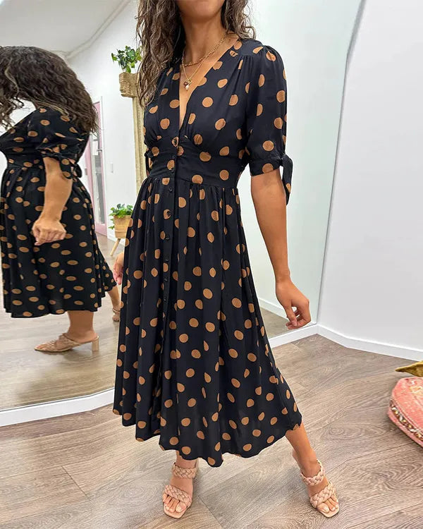 Vivienne Polka Dot V-Neck Dress