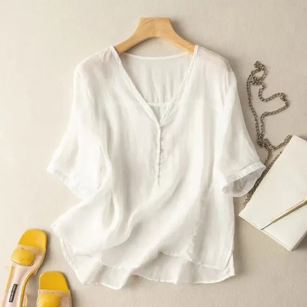 Mayla Linen Blouse – Breathable Mid-Sleeve Top