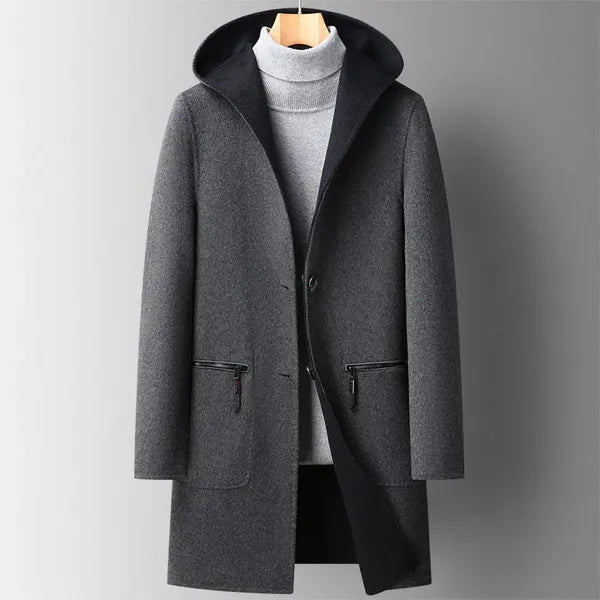Wool Hooded Overcoat – Tailored Wool Blend Coat