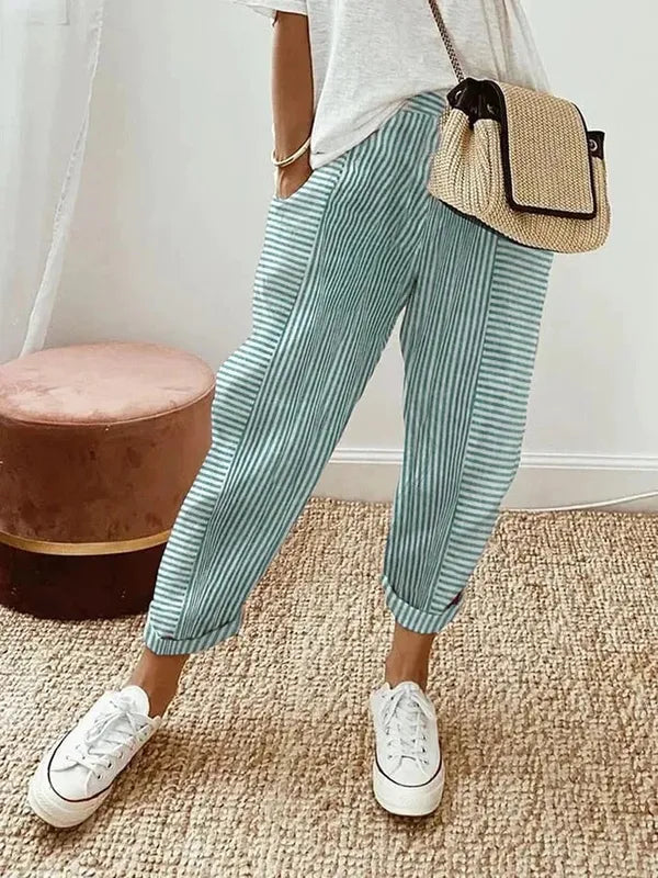 Striped Pantona Pants with Adjustable Waist