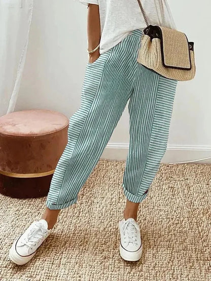 Striped Pantona Pants with Adjustable Waist